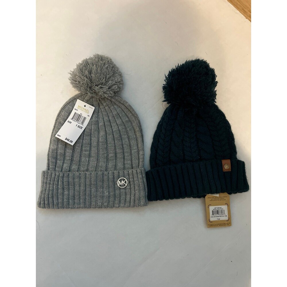 Michael Kors Beanie & Frye Co Beanie NEW pompom gray green